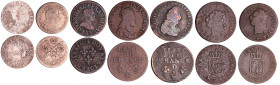 Lot de 7 monnaies période royale française
Double tournoi 1611 A (paris) ; 5 sols 1704 BB (Strasbourg) ; Liard 1655 C (St-Lô) ; Liard 1699 D (Lyon) ;...