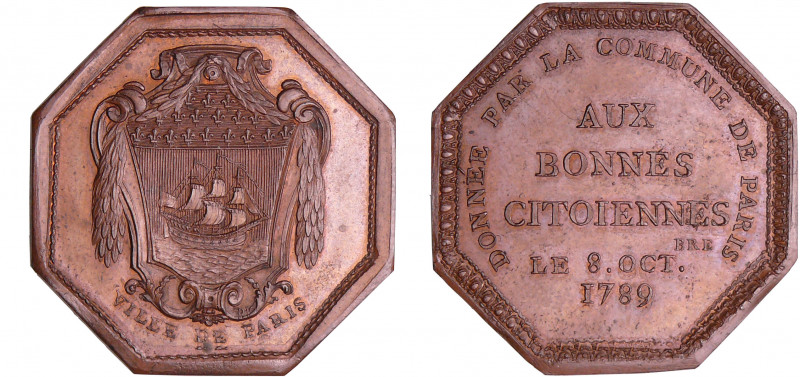France - Révolution - Médaille par Duvivier pour l'admission des neuf dames de l...