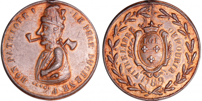 France - Révolution - Médaille populaire au portrait du père Duchêne, personnage...