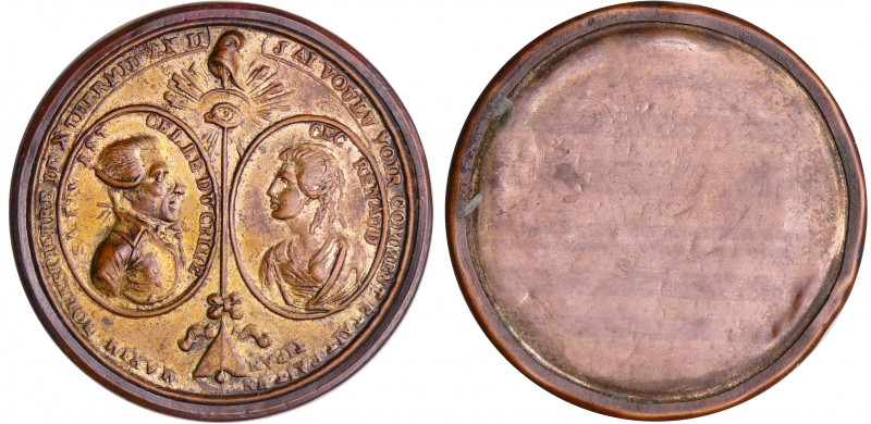 France - Révolution - Médaille représentant Robespierre et Cécile Renaud, exécut...