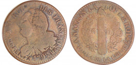 Constitution (1791-1792) - 6 deniers type FRANCAIS 1792 BB (Strasbourg)
R TB
Ga.7
Cu ; 5.87 gr ; 26 mm