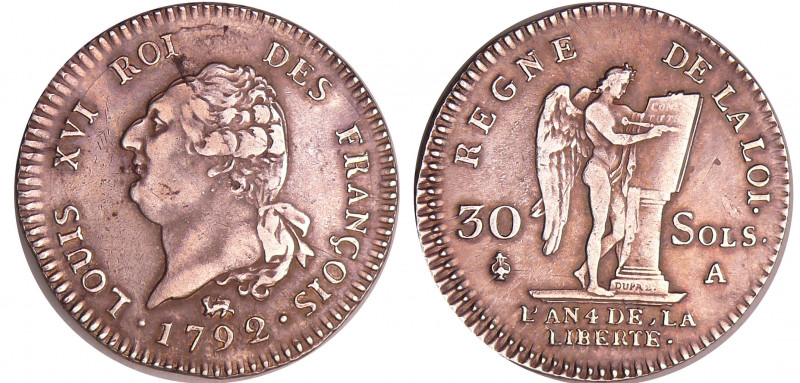 Constitution (1791-1792) - 30 sols type FRANCOIS 1792 A (Paris) 1er sem
TTB+
G...