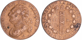 Constitution (1791-1792) - 12 deniers type FRANCOIS 1791 A (Paris)
TTB+
Ga.15
Cu ; 12.29 gr ; 29 mm