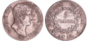 Bonaparte premier consul (1799-1804) - 5 francs An 12 A (Paris)
TTB
Ga.577-F.301
Ar ; 24.79 gr ; 37 mm