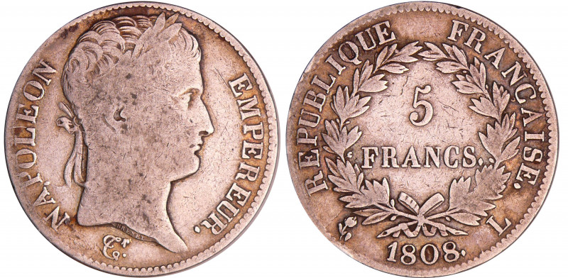 Napoléon 1er (1804-1814) - 5 francs revers république 1808 L (Bayonne)
TB
Ga.5...
