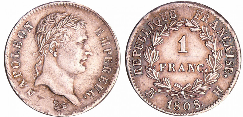Napoléon 1er (1804-1814) - 1 franc revers république 1808 H (La Rochelle)
SUP
...