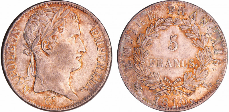 Napoléon 1er (1804-1814) - 5 francs revers empire 1810 L (Bayonne) L à droite
S...
