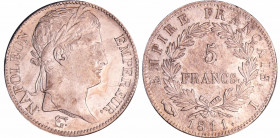 Napoléon 1er (1804-1814) - 5 francs revers empire 1811 I (Limoges)
SUP
Ga.584-F.307
Ar ; 24.95 gr ; 37 mm