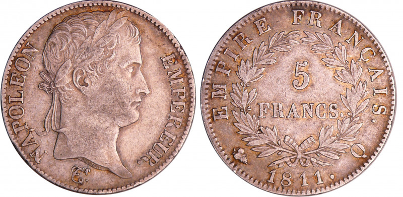 Napoléon 1er (1804-1814) - 5 francs revers empire 1811 Q (Perpignan)
TTB
Ga.58...