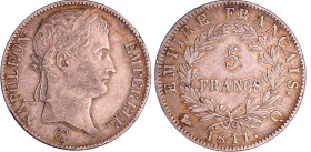 Napoléon 1er (1804-1814) - 5 francs revers empire 1811 Q (Perpignan)
TTB
Ga.584-F.307
Ar ; 24.76 gr ; 37 mm