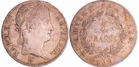 Napoléon 1er (1804-1814) - 5 francs revers empire 1812 D (Lyon)
TTB+
Ga.584-F.307
Ar ; 24.92 gr ; 37 mm