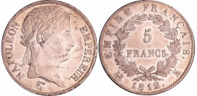 Napoléon 1er (1804-1814) - 5 francs revers empire 1812 K (Bordeaux)
SPL
Ga.584-F.307
Ar ; 24.95 gr ; 37 mm
Très rare dans cette qualité. Avec une ...