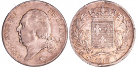 Louis XVIII (1815-1824) - 5 francs au buste nu 1816 I (Limoges)
TTB
Ga.614-F.309
Ar ; 24.75 gr ; 37 mm