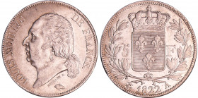 Louis XVIII (1815-1824) - 5 francs au buste nu 1822 A (Paris)
SUP
Ga.614-F.309
Ar ; 25.01 gr ; 37 mm