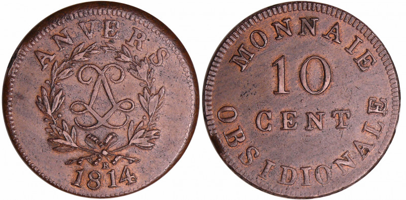 Louis XVIII (1815-1824) - 10 centimes Siège d'Anvers 1814 R
TTB
Ga.193-F130C
...
