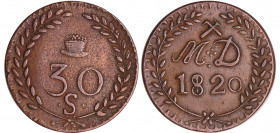 Louis XVIII (1815-1824) - 30 sous 1820 - Mines d'Aniche
TTB
Maz.779
Br ; 11.79 gr ; 30 mm