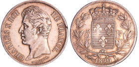 Charles X (1824-1830) - 5 francs 2ème type 1829 L (Bayonne)
TTB
Ga.644-F.311
Ar ; 24.83 gr ; 37 mm
Traces de nettoyage.