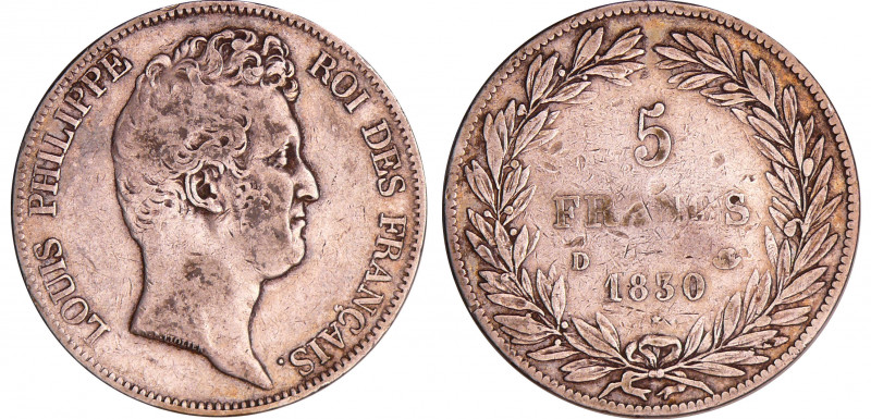 Louis-Philippe Ier (1830-1848) - 5 francs tête nue sans le I tranche en creux 18...