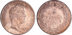 Louis-Philippe Ier (1830-1848) - 5 francs tête nue tranche en creux 1831 M (Toulouse)
SUP
Ga.676-F.315
Ar ; 24.06 gr ; 37 mm
Faiblaisse de frappe ...