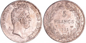 Louis-Philippe Ier (1830-1848) - 5 francs tête nue tranche en creux 1831 T (Nantes)
SUP+
Ga.676-F.315
Ar ; 24.73 gr ; 37 mm
