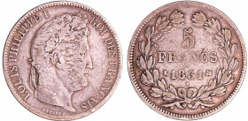 Louis-Philippe Ier (1830-1848) - 5 francs tête laurée 1er type tranche en creux 1831 K (Bordeaux)
TB
Ga.677-F.319
Ar ; 24.78 gr ; 37 mm