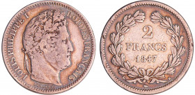 Louis-Philippe Ier (1830-1848) - 2 francs 1847 K (Bordeaux)
TB+
Ga.520-F.260
Ar ; 9.79 gr ; 27 mm
Monnaie frappée à 6504 exemplaires.
