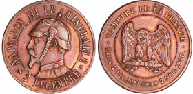 Napoléon III (1852-1870) - Satirique - Module de la 10 centimes 1870
TTB+
MCN.60.43
Br ; 12.64 gr ; 33 mm
Traces de nettoyage.