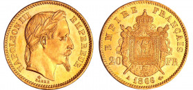 Napoléon III (1852-1870) - 20 francs tête laurée 1866 A (Paris)
SPL
Ga.1062-F.532
Au ; 6.47 gr ; 21 mm