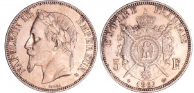 Napoléon III (1852-1870) - 5 francs tête laurée 1867 BB (Strasbourg)
SUP
Ga.739-F.331
Ar ; 24.95 gr ; 37 mm