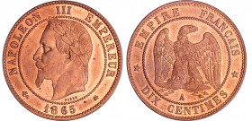 Napoléon III (1852-1870) - 10 centimes tête laurée 1865 A (Paris)
SPL+
Ga.253-F.134
Br ; 10.01 gr ; 30 mm
