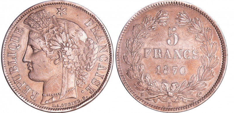Gouvernement de défense nationale (1870-1871) - 5 francs Cérès sans légende 1870...