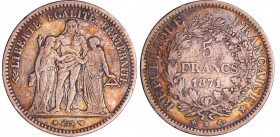 Troisième république (1871-1940) - 5 francs Hercule 1871 K (Bordeaux)
TB+
Ga.745-F.334
Ar ; 24.58 gr ; 37 mm