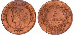 Troisième république (1871-1940) - 5 centimes Cérès 1877 A (Paris)
SUP+
Ga.157-F.118
Br ; 5.03 gr ; 25 mm