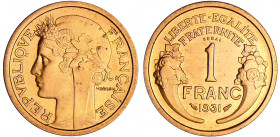 Troisième république (1871-1940) - 1 franc Morlon bronze-alu 1931 Essai
FDC
GEM.97.1
Br-Al ; 3.96 gr ; 23 mm