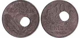Etat Français (1940-1944) - 10 centimes zinc 1943 perforation décalée
SUP
EM.225
Zinc ; 2.51 gr ; 21 mm