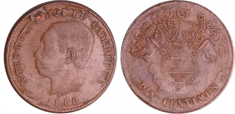 Cambodge - Norodom 1er (1860-1904) - 10 centimes 1860 (émission de Phnom Penh 18...