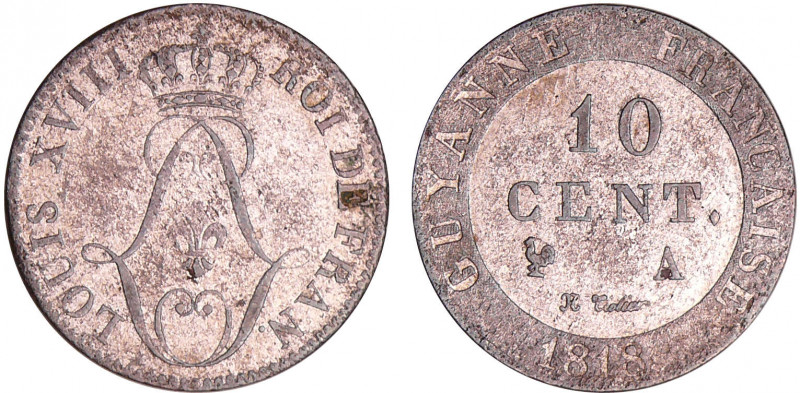 Guyane - Louis XVIII (1815-1824) - 10 centimes 1818 A (Paris)
SUP
Lecompte.30...