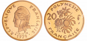 Polynésie Française - Piéfort 20 francs Or 1979 certificat N°001
FDC
Lecompte.96
Au ; 42.1 gr ; 28.5 mm
Monnaie frappée à 93 exemplaires. Certific...
