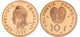 Polynésie Française - Piéfort 10 francs Or 1979 certificat N°001
FDC
Lecompte.72
Au ; 25.3 gr ; 24 mm
Monnaie frappée à 94 exemplaires. Certificat...