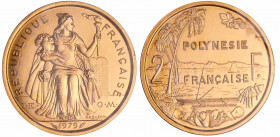 Polynésie Française - Piéfort 2 francs Or 1979 certificat N°100
FDC
Lecompte.28
Au ; 30.8 gr ; 27 mm
Monnaie frappée à 94 exemplaires. Certificat ...