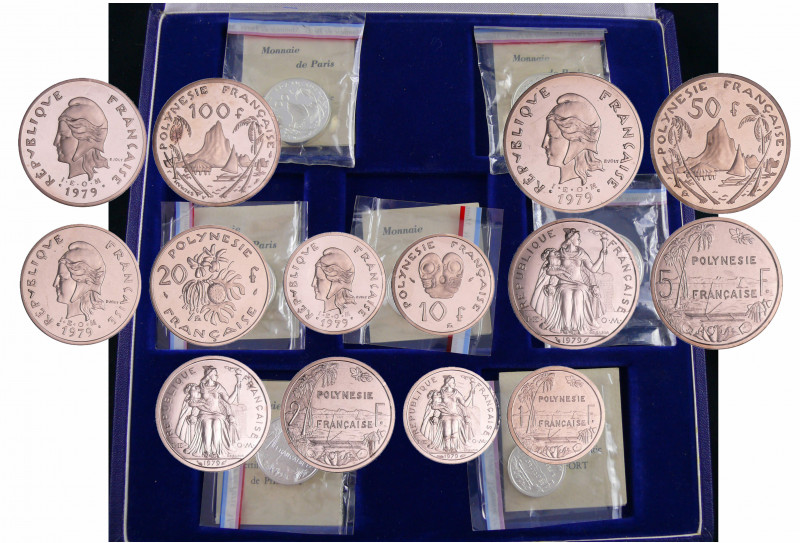 Polynésie Française - Lot des 7 piéforts en argent 1979
1 fr (frappe 250 ex.) ;...
