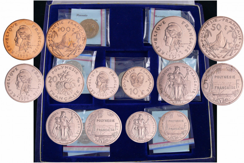 Polynésie Française - Lot des 7 piéforts en métaux de la frappe commerciale 1979...