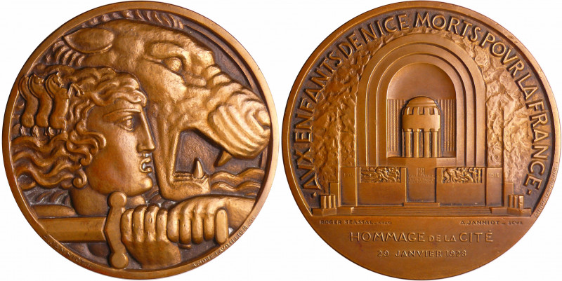 Médaille - Aux enfants de Nice, Hommage à la cité 29 janvier 1928, d'après Lavri...
