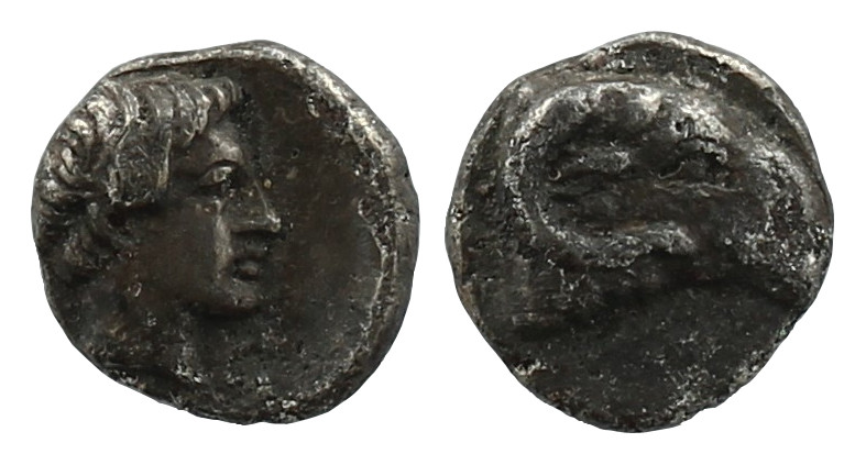 CARIA. Halikarnassos. Circa 395-377 BC. Hemiobol
Obv: Head of ram to right.
Re...