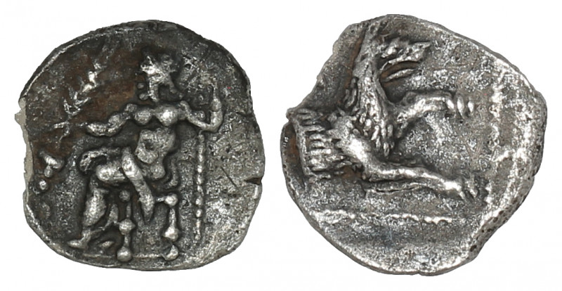 LYCAONIA. Laranda. Circa 324/3 BC. Obol.
 
Obv: Baal seated left, torso facing, ...