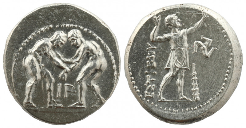 PAMPHYLIA. Aspendos. Circa 330/25-300/250 BC. Stater. 

Obv: Two wrestlers begin...