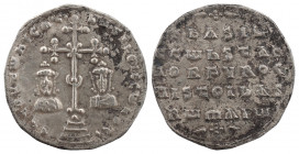 Basil II Bulgaroktonos, with Constantine VIII, 976-1025. AR Miliaresion. Constantinople, 977-989.