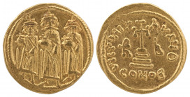 Heraclius, with Heraclius Constantine and Heraclonas, 610-641. AV Solidus Constantinople, Θ = 9th officina, indictional year IB = 12 = 638/639.