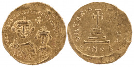 Heraclius, with Heraclius Constantine, 610-641. AV Solidus , Constantinople, E = 5th officina, 616-625.