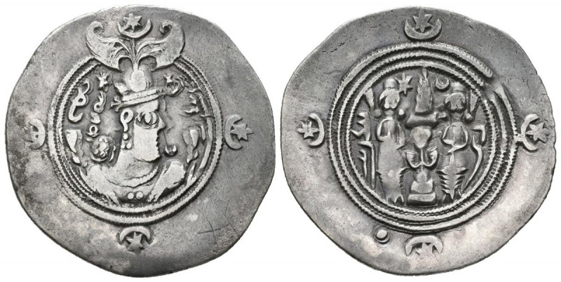 IMPERIO SASANIDA, Khusro II. Dracma. (Ar. 3,77g/29mm). Año 4. Yazd. (Mitchiner 1...